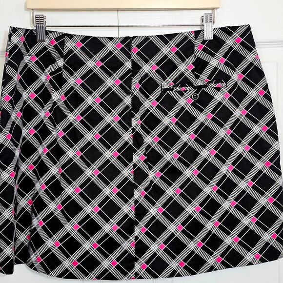 Lady Hagen Golf Sport Skort Skirt 16 Black Pink White Plaid Like New Athletic - Picture 7 of 7